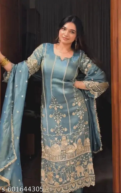 Lavender Organza Embroidered Suit Set