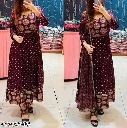 Gold Mirror Work Anarkali Set
