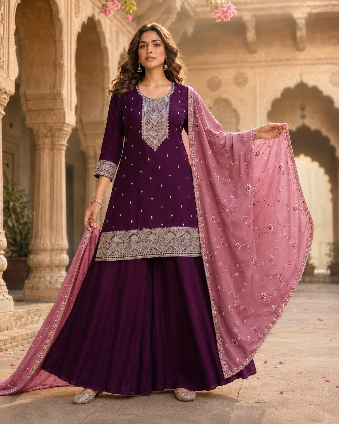Jamuni Embroidered Kurta Sharara Set with Dupatta
