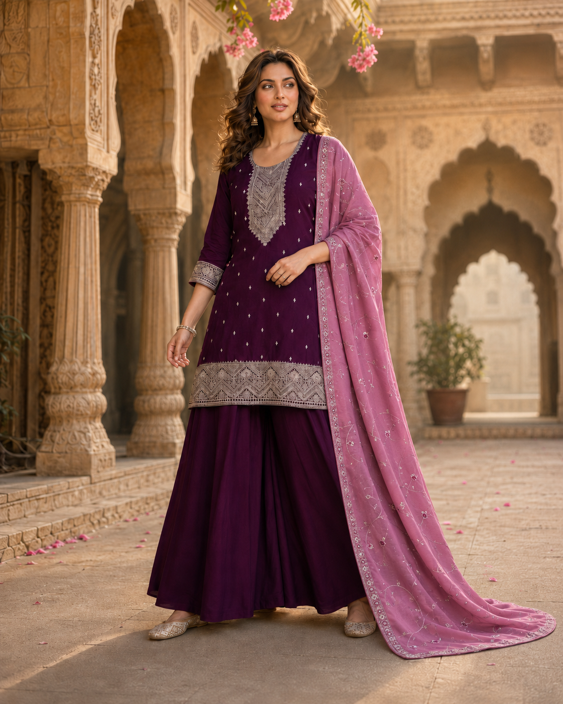 Jamuni Embroidered Kurta Sharara Set with Dupatta