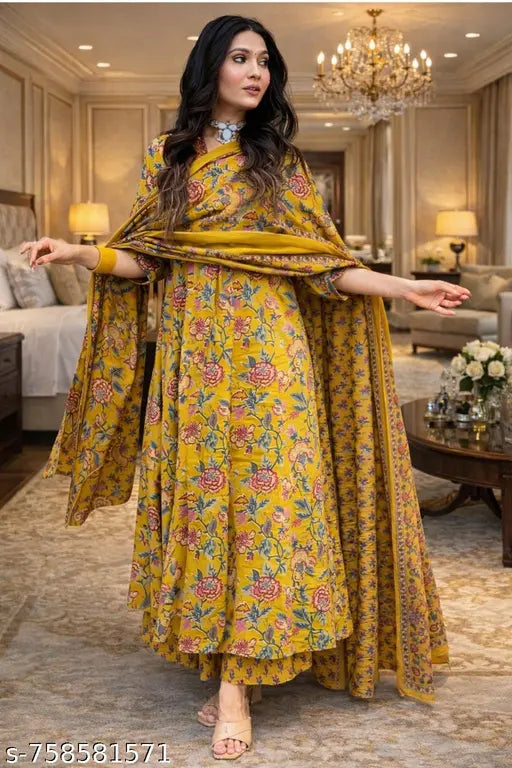 Gold Mirror Work Anarkali Set