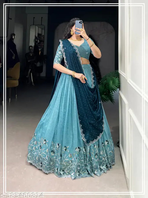 Forest Green Banarasi Silk Lehenga