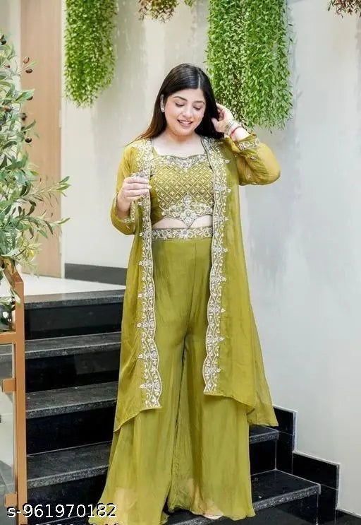Navy Blue Thread Work Suit Set