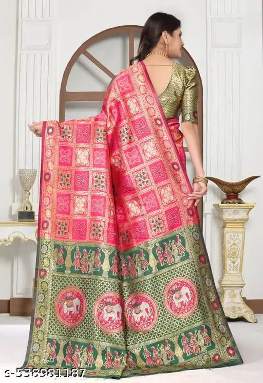 Teal Zari Border Silk Saree