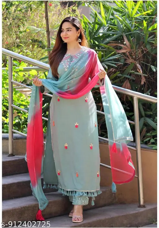 Wine Red Embroidered Straight Salwar Set