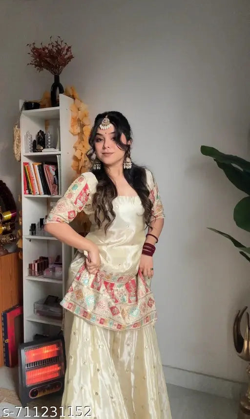 Indigo Ikat Printed Kurta Sharara Set