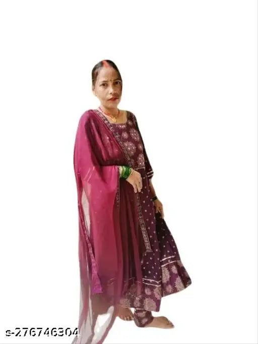 Gold Mirror Work Anarkali Set