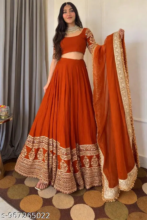 Peach Floral Printed Lehenga Set