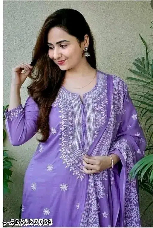 Navy Blue Thread Work Suit Set