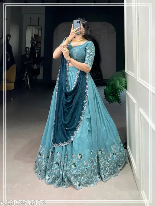 Forest Green Banarasi Silk Lehenga