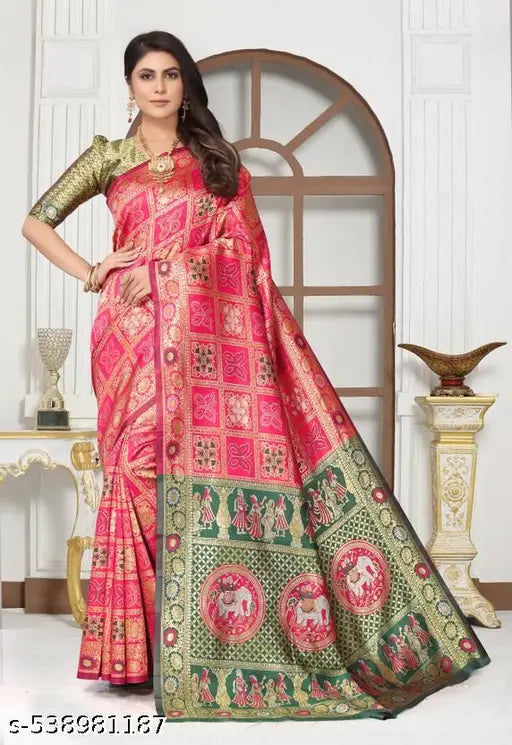 Teal Zari Border Silk Saree