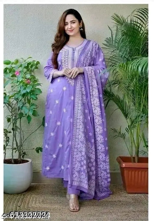 Navy Blue Thread Work Suit Set