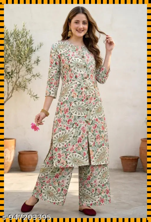 Sage Green Block Print Palazzo Suit