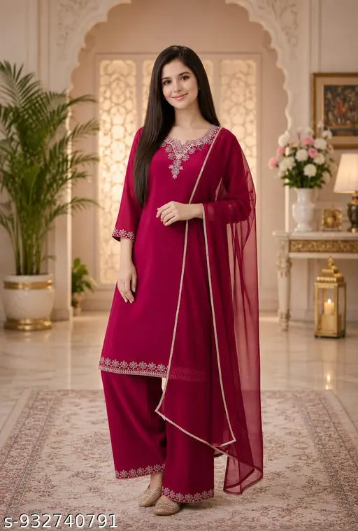 Chocolate Brown Chanderi Palazzo Set