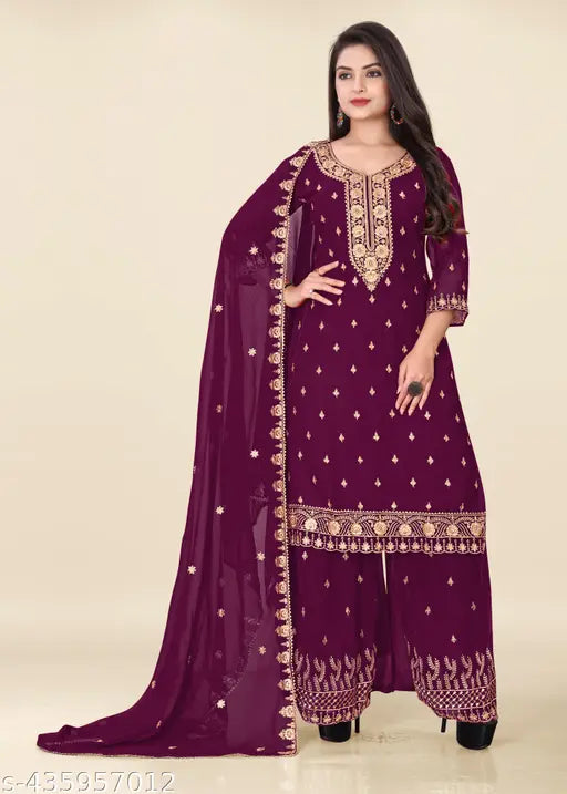 Indigo Ikat Printed Kurta Sharara Set